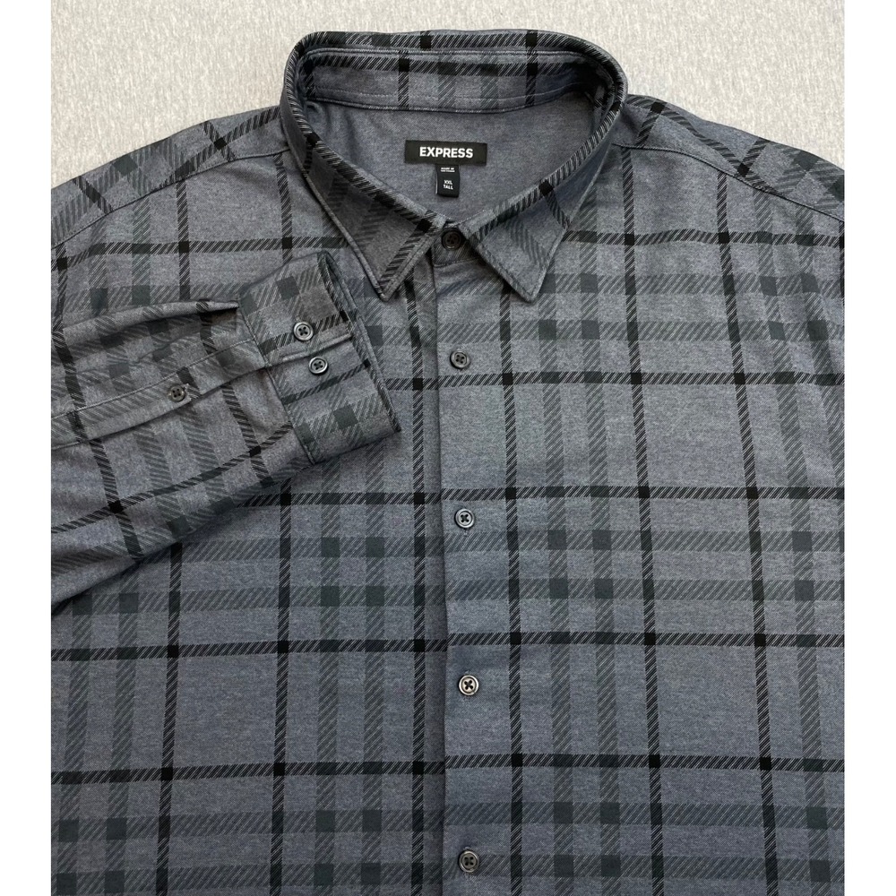 Express Shirt Mens XXL Tall Cotton Plaid Blend Button Up